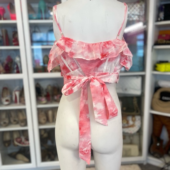 SOLD Lovers + Friends L off shoulder wrap top ties in back. Ruffle - Picture 4 of 5